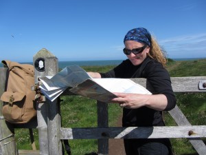 Catherine on Pembrokeshire Coast Path between Whitesands and St Justinian's Bay