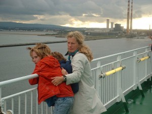 Catherine and family coming into Dublin Port by ferry